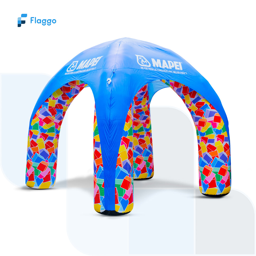Inflable carpa full impresión con telones sobre patas