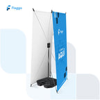 Araña publicitaria exterior doble cara con impresión personalizada, estructura flexible tipo X y base contrapesada para eventos y publicidad exterior