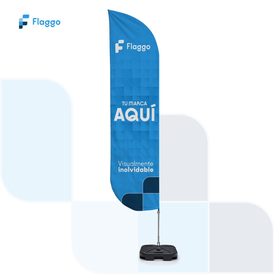 Bandera publicitaria tipo pluma personalizada con impresión full color para eventos, ferias, activaciones de marca y publicidad exterior