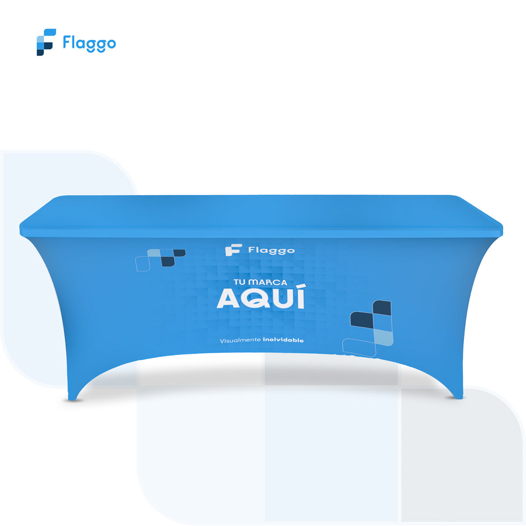Mesa publicitaria plegable con tela sublimada expandex para degustaciones, activaciones de marca, ferias y eventos corporativos