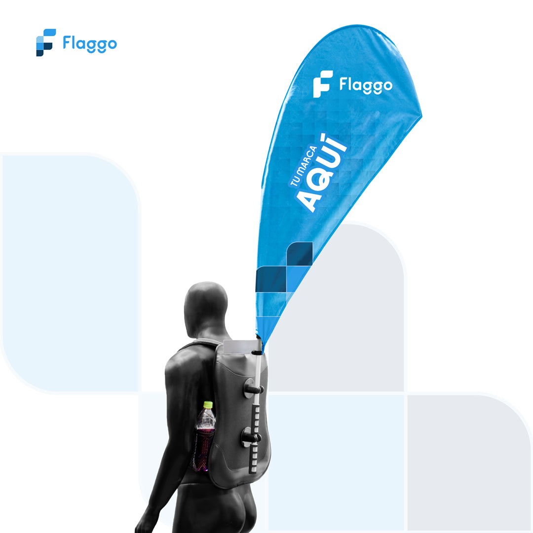Popman con bandera publicitaria tipo gota para publicidad móvil en eventos, activaciones de marca y campañas promocionales
